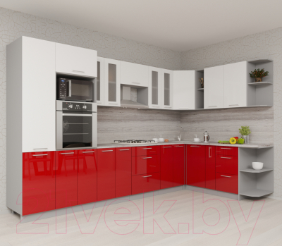 Готовая кухня Интерлиния Мила Gloss 1.88x3.4 правая (белый/красный)