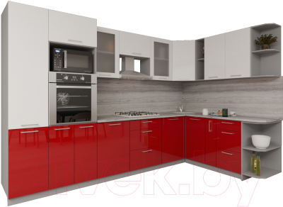Готовая кухня Интерлиния Мила Gloss 1.88x3.2 правая (белый/красный)