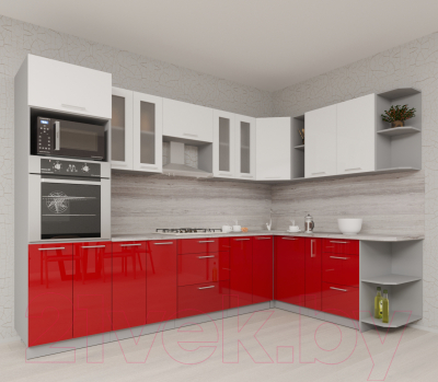 Готовая кухня Интерлиния Мила Gloss 1.88x3.0 правая (белый/красный)