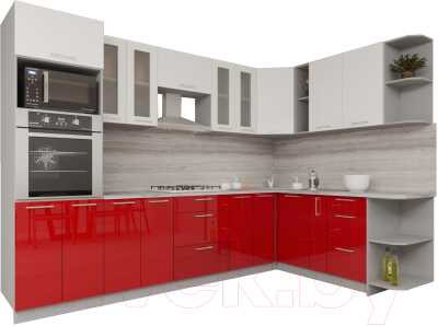 Готовая кухня Интерлиния Мила Gloss 1.88x3.0 правая (белый/красный)