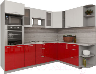 Кухонный гарнитур Интерлиния Мила Gloss 1.88x2.8 правая (белый/красный)