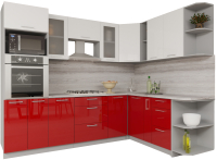 Кухонный гарнитур Интерлиния Мила Gloss 1.88x2.6 правая (белый/красный) - 