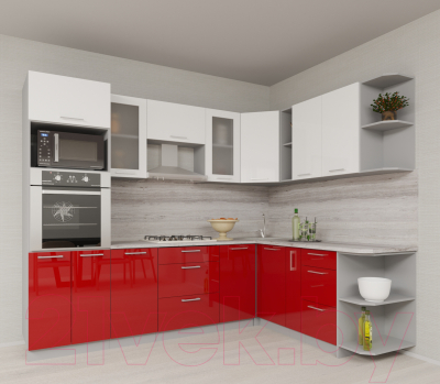 Готовая кухня Интерлиния Мила Gloss 1.88x2.6 правая (белый/красный)