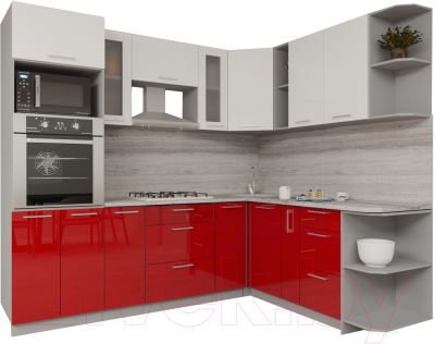 Кухонный гарнитур Интерлиния Мила Gloss 1.88x2.4 правая (белый/красный)