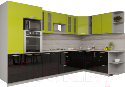 Кухонный гарнитур Интерлиния Мила Gloss 1.88x3.4 правая