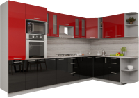 Кухонный гарнитур Интерлиния Мила Gloss 1.88x3.4 правая (красный/черный) - 