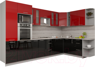 Готовая кухня Интерлиния Мила Gloss 1.88x3.4 правая (красный/черный)