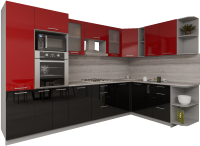 Кухонный гарнитур Интерлиния Мила Gloss 1.88x3.2 правая (красный/черный) - 
