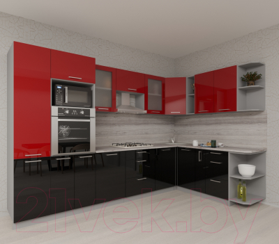 Готовая кухня Интерлиния Мила Gloss 1.88x3.2 правая (красный/черный)