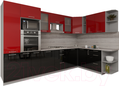 Готовая кухня Интерлиния Мила Gloss 1.88x3.2 правая (красный/черный)