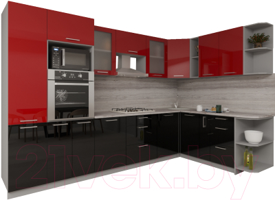 Кухонный гарнитур Интерлиния Мила Gloss 1.88x3.2 правая