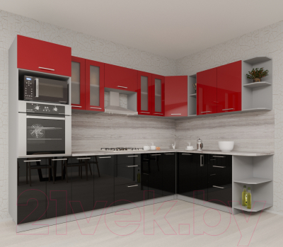 Готовая кухня Интерлиния Мила Gloss 1.88x3.0 правая (красный/черный)
