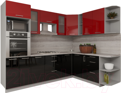 Готовая кухня Интерлиния Мила Gloss 1.88x2.8 правая (красный/черный)