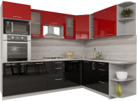 Кухонный гарнитур Интерлиния Мила Gloss 1.88x2.6 правая (красный/черный) - 