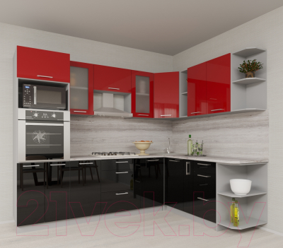 Кухонный гарнитур Интерлиния Мила Gloss 1.88x2.6 правая (красный/черный)