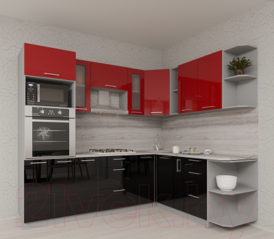 Кухонный гарнитур Интерлиния Мила Gloss 1.88x2.4 правая (красный/черный)