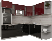 Кухонный гарнитур Интерлиния Мила Gloss 1.88x2.4 правая (бордовый/черный) - 