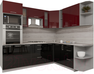 Кухонный гарнитур Интерлиния Мила Gloss 1.88x2.4 правая (бордовый/черный)