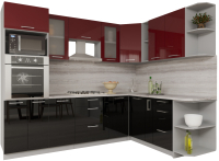 Кухонный гарнитур Интерлиния Мила Gloss 1.88x2.6 правая (бордовый/черный) - 