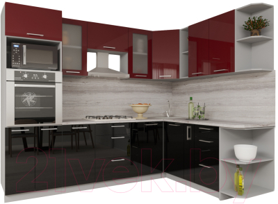 Кухонный гарнитур Интерлиния Мила Gloss 1.88x2.6 правая (бордовый/черный)