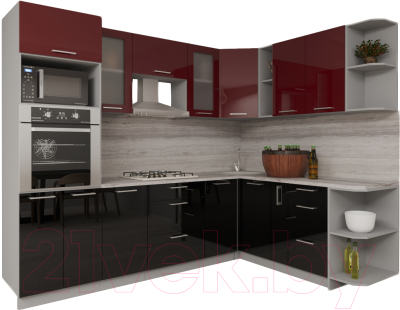 Кухонный гарнитур Интерлиния Мила Gloss 1.88x2.8 правая (бордовый/черный)