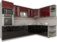 Кухонный гарнитур Интерлиния Мила Gloss 1.88x3.0 правая (бордовый/черный) - 
