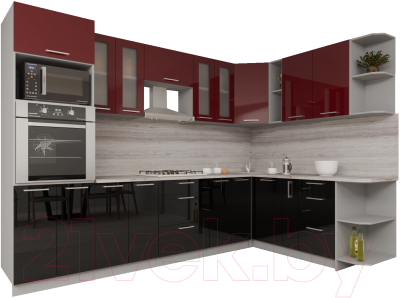 Готовая кухня Интерлиния Мила Gloss 1.88x3.0 правая (бордовый/черный)