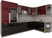 Готовая кухня Интерлиния Мила Gloss 1.88x3.2 правая (бордовый/черный) - 