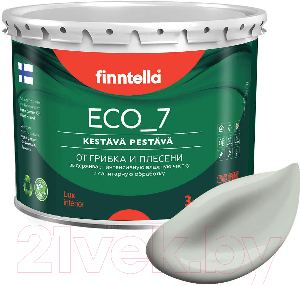 Краска Finntella Eco 7 Kanarian / F-09-2-3-FL054 (2.7л, светло серо-зеленый)