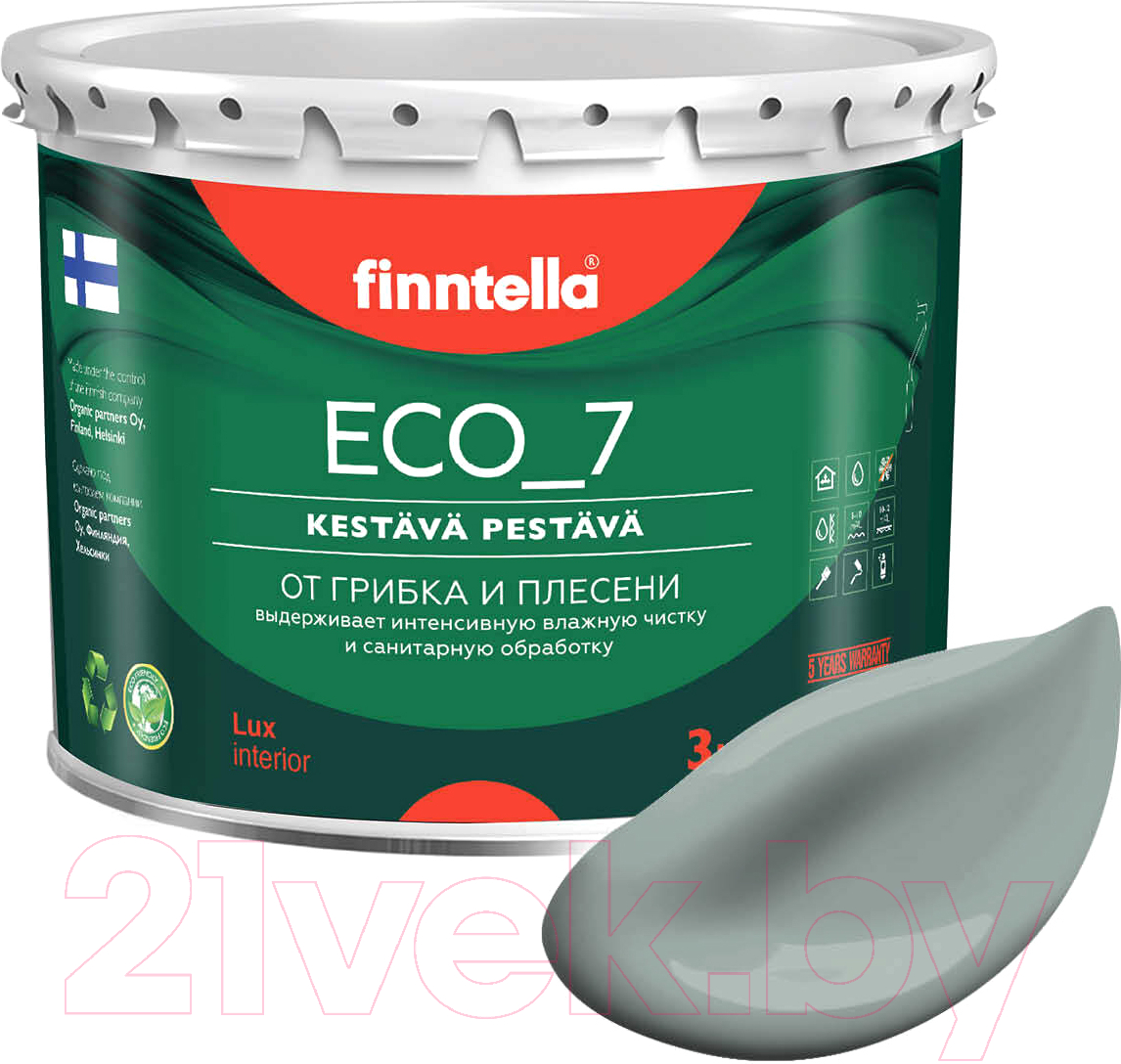 Краска Finntella Eco 7 Sammal / F-09-2-3-FL052 (2.7л, серо-зеленый)