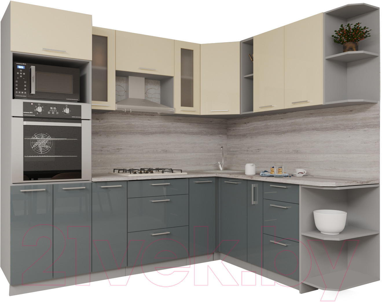 Кухонный гарнитур Interline Мила Gloss 1.88x2.4 правая (ваниль/асфальт)