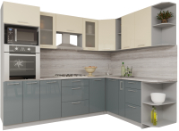 Кухонный гарнитур Интерлиния Мила Gloss 1.88x2.6 правая (ваниль/асфальт) - 