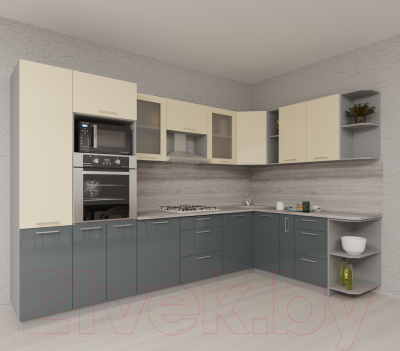 Купить Кухонный гарнитур Интерлиния Мила Gloss 1.88x3.2 правая в Жодино