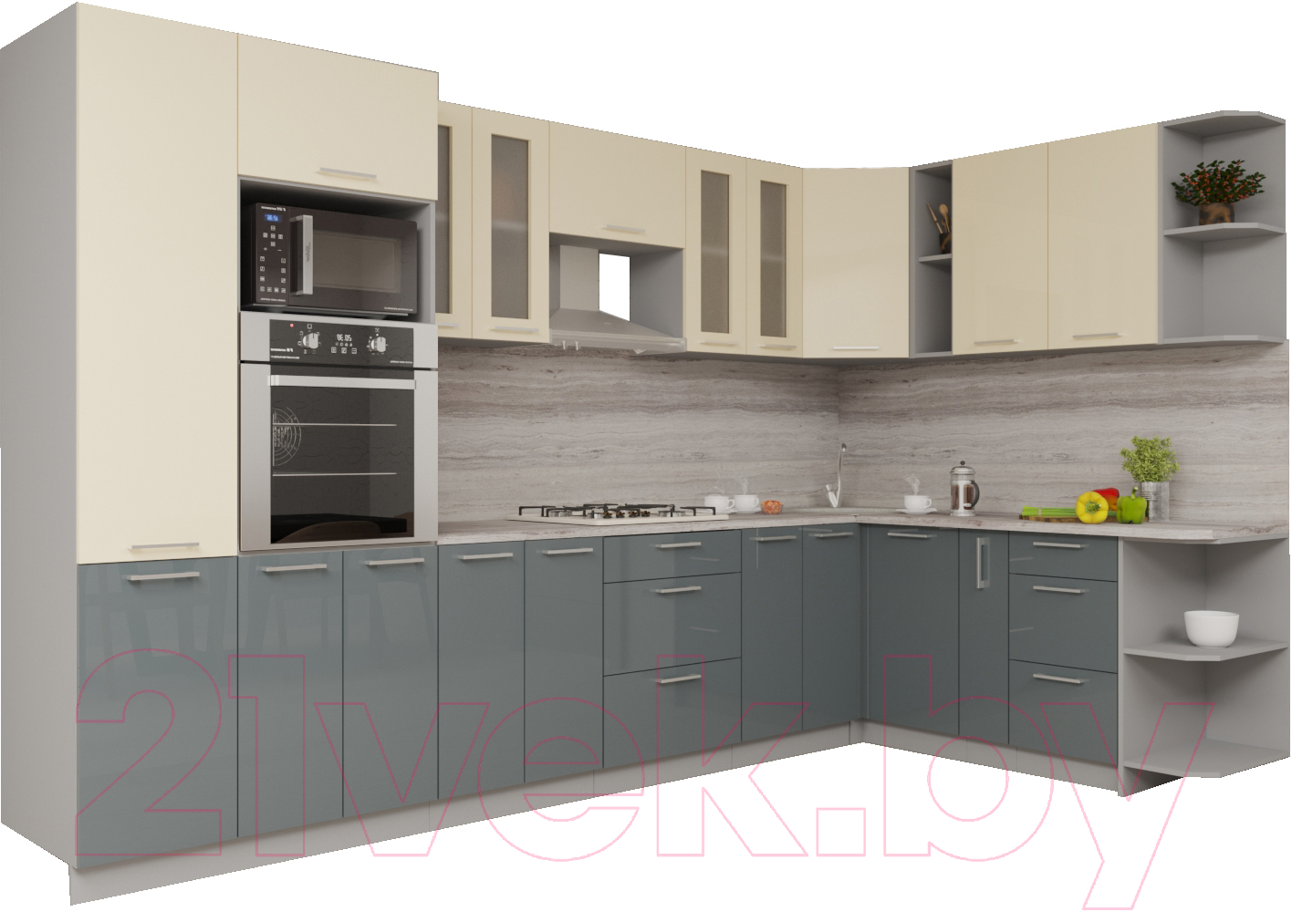 Кухонный гарнитур Interline Мила Gloss 1.88x3.4 правая (ваниль/асфальт)