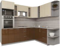 Кухонный гарнитур Интерлиния Мила Gloss 1.88x2.4 правая (ваниль/шоколад) - 
