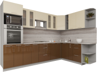 Кухонный гарнитур Интерлиния Мила Gloss 1.88x3.0 правая (ваниль/шоколад) - 