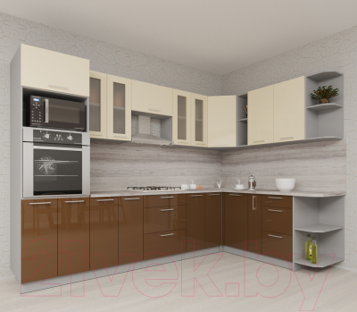 Кухонный гарнитур Интерлиния Мила Gloss 1.88x3.0 правая (ваниль/шоколад)