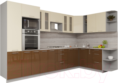 Кухонный гарнитур Интерлиния Мила Gloss 1.88x3.4 правая