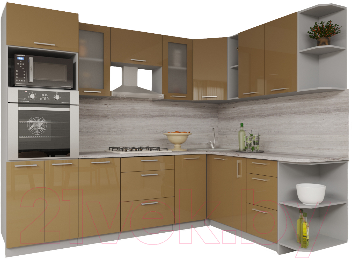 Кухонный гарнитур Interline Мила Gloss 1.88x2.6 правая (капучино/капучино)