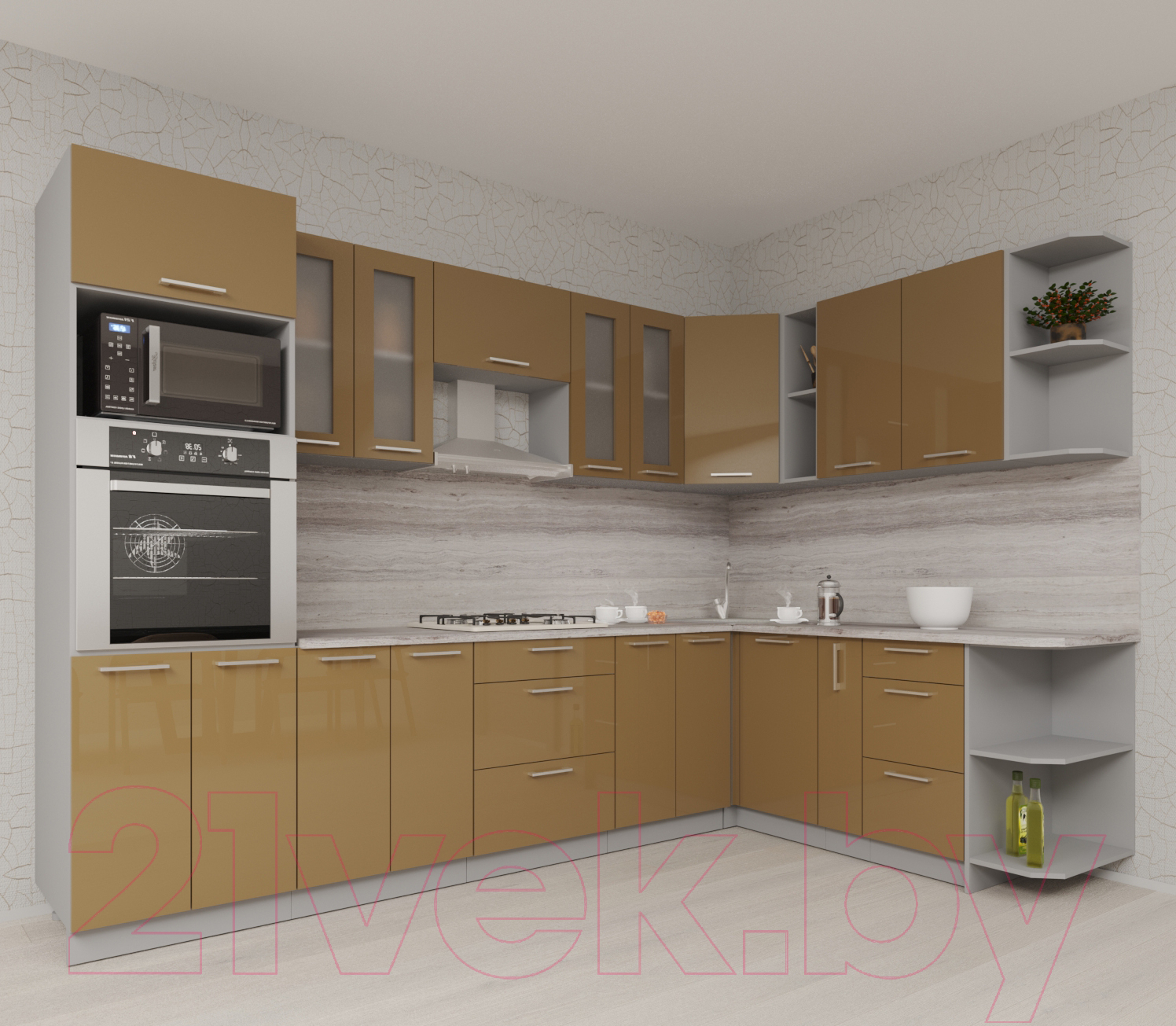 Кухонный гарнитур Interline Мила Gloss 1.88x3.0 правая (капучино/капучино) — фото 2