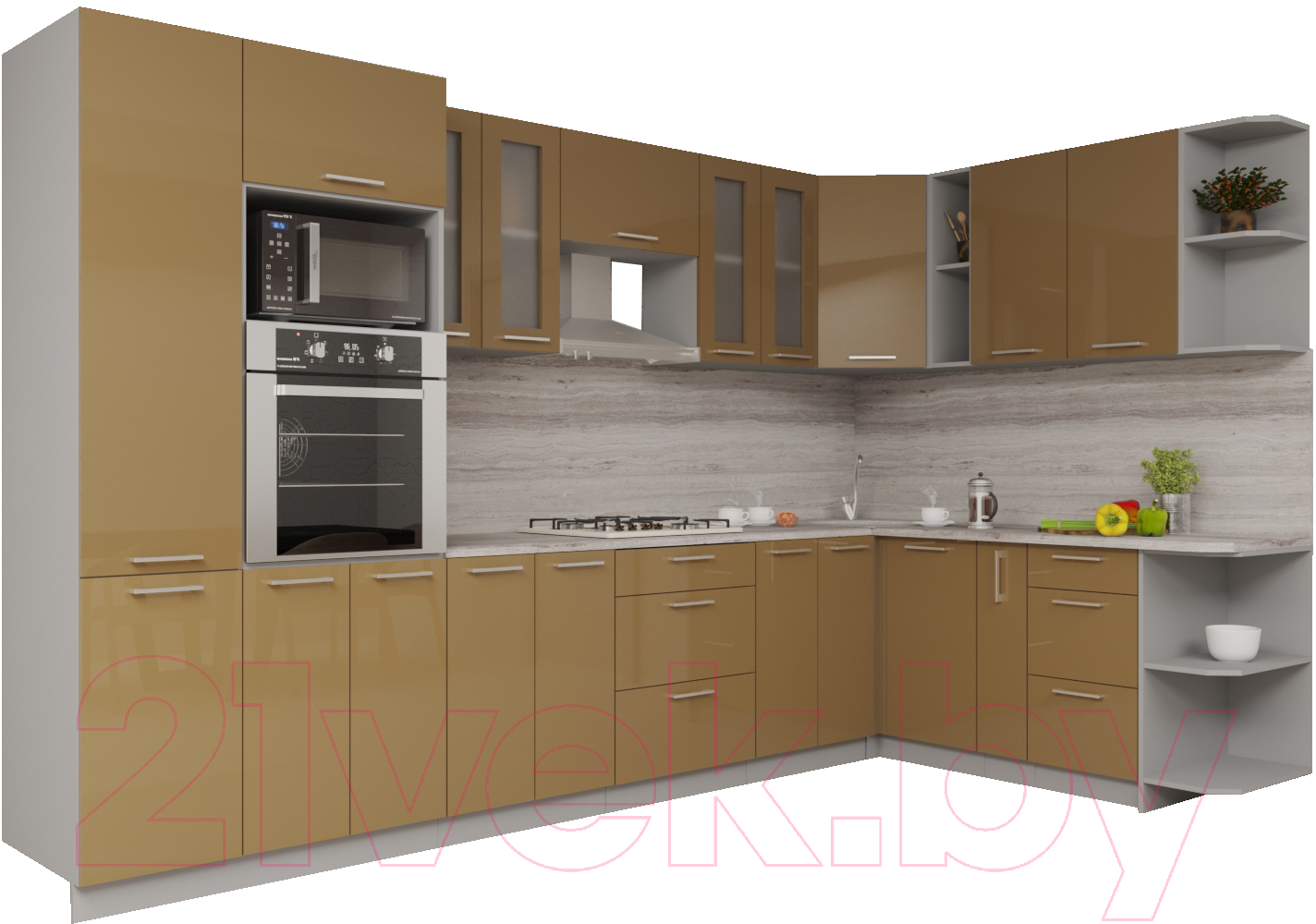 Кухонный гарнитур Interline Мила Gloss 1.88x3.4 правая (капучино/капучино)