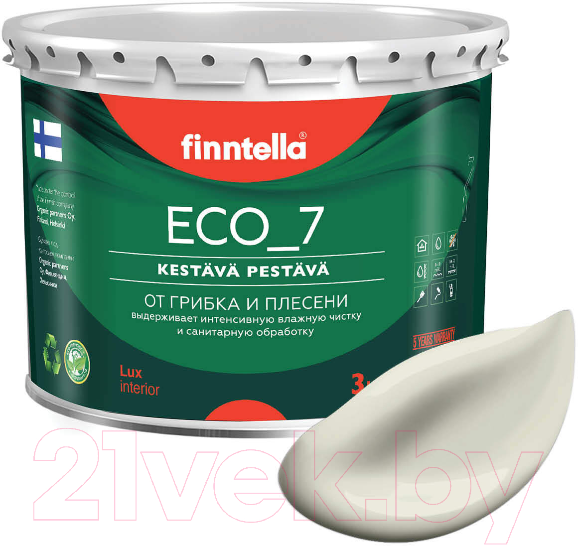 Краска Finntella Eco 7 Albiino / F-09-2-3-FL123 (2.7л, бледно серо-желтый)