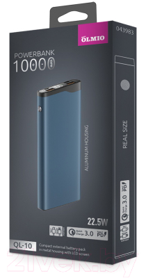 Портативное зарядное устройство Olmio QL-10 10000mAh / 043983 (голубой)