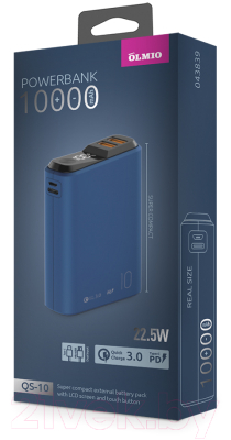 Изображение товара Портативное зарядное устройство Olmio QS-10 10000mAh / 043839 (темно-синий)