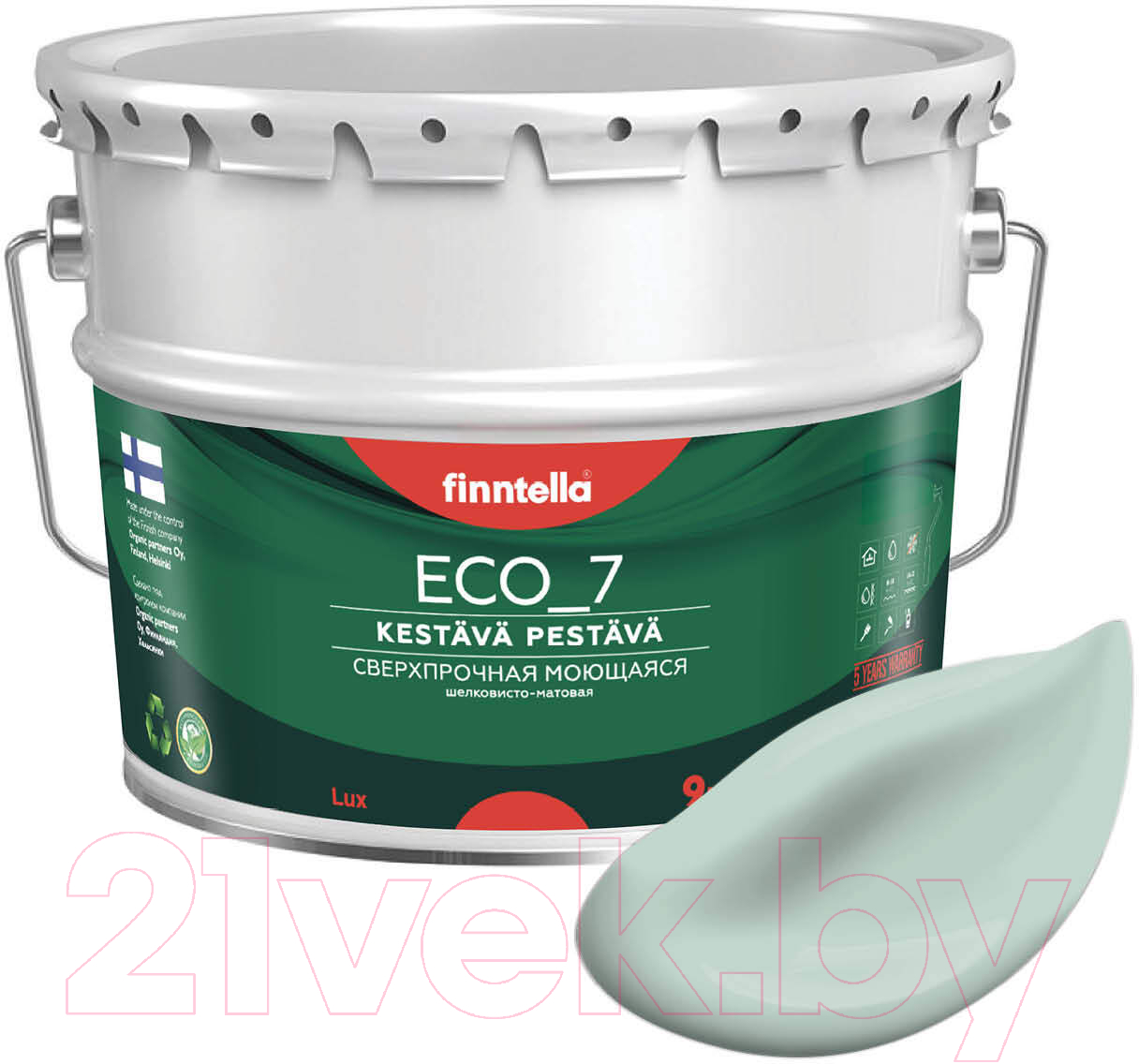 Краска Finntella Eco 7 Paistaa / F-09-2-9-FL038 (9л, бледно-бирюзовый)