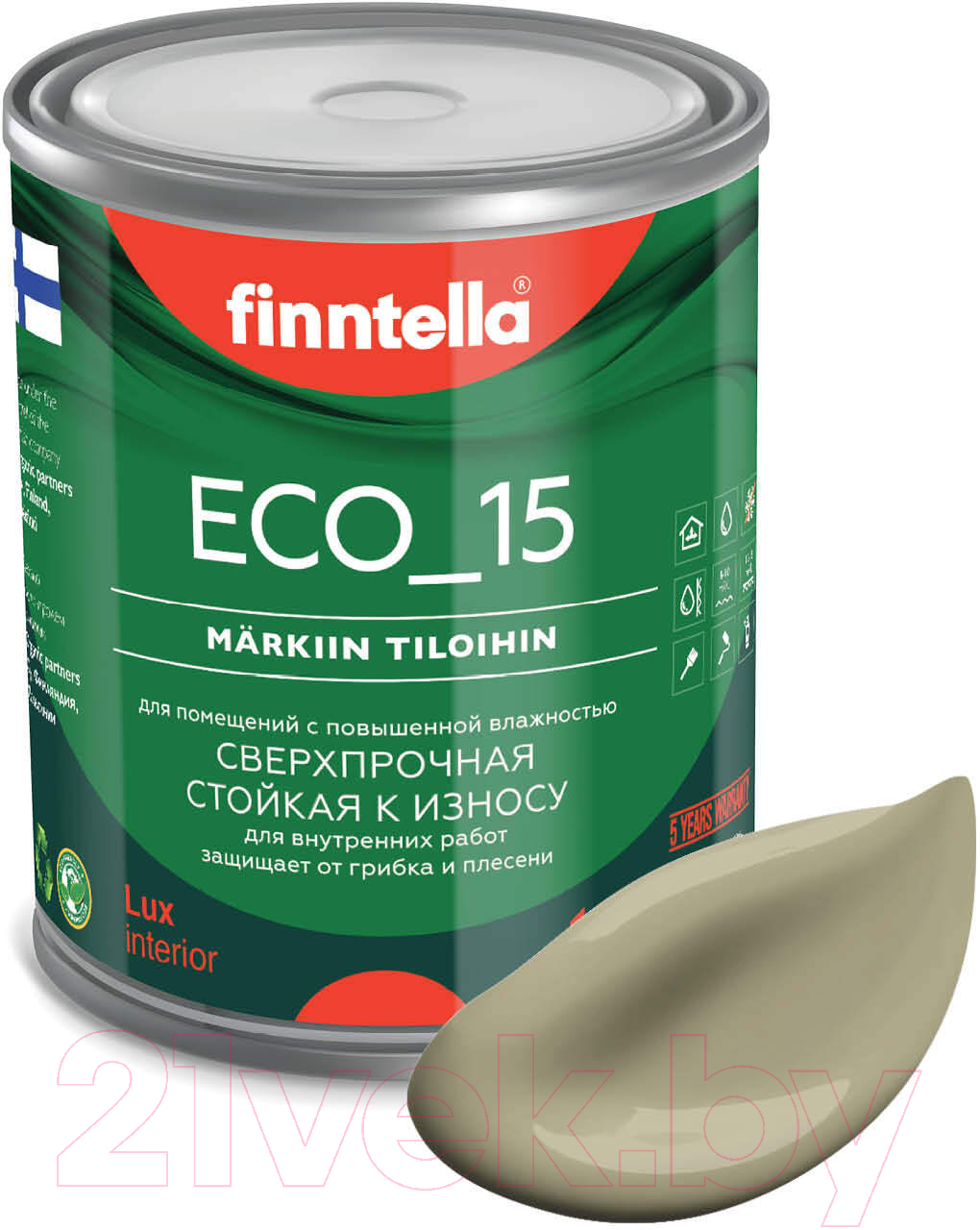 Краска Finntella Eco 15 Wai / F-10-1-1-FL023 (900мл, серо-зеленый)