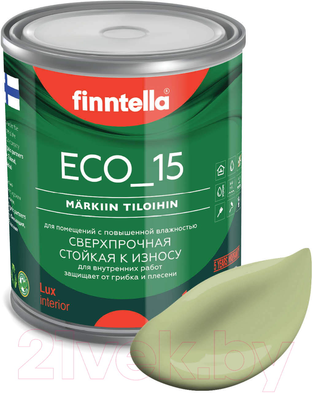 Краска Finntella Eco 15 Vihrea Tee / F-10-1-1-FL033 (900мл, пастельно-зеленый)