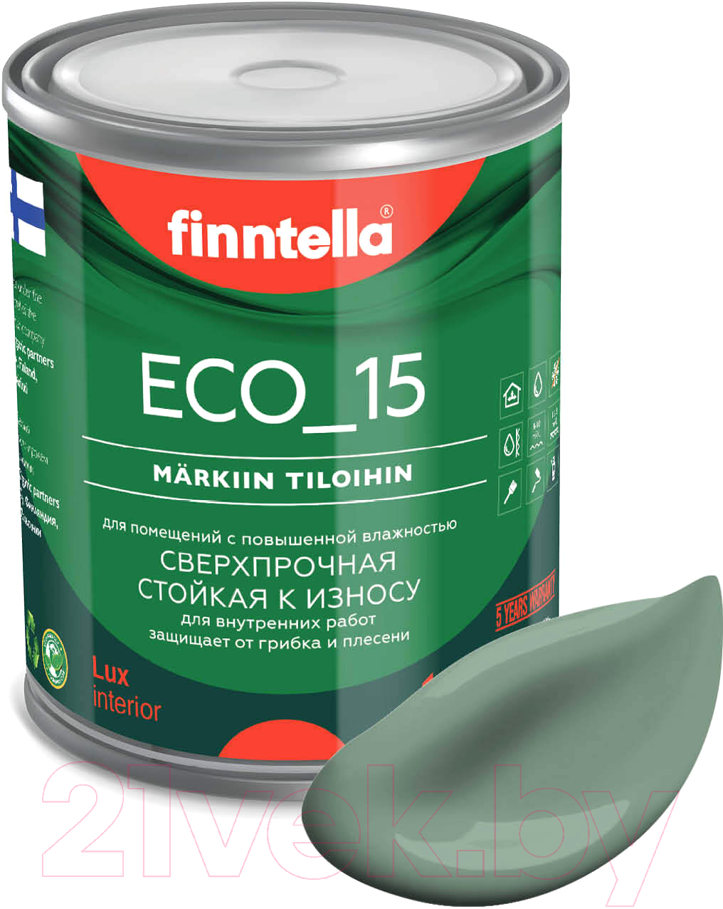 Краска Finntella Eco 15 Naamiointi / F-10-1-1-FL041 (900мл, зеленый хаки)