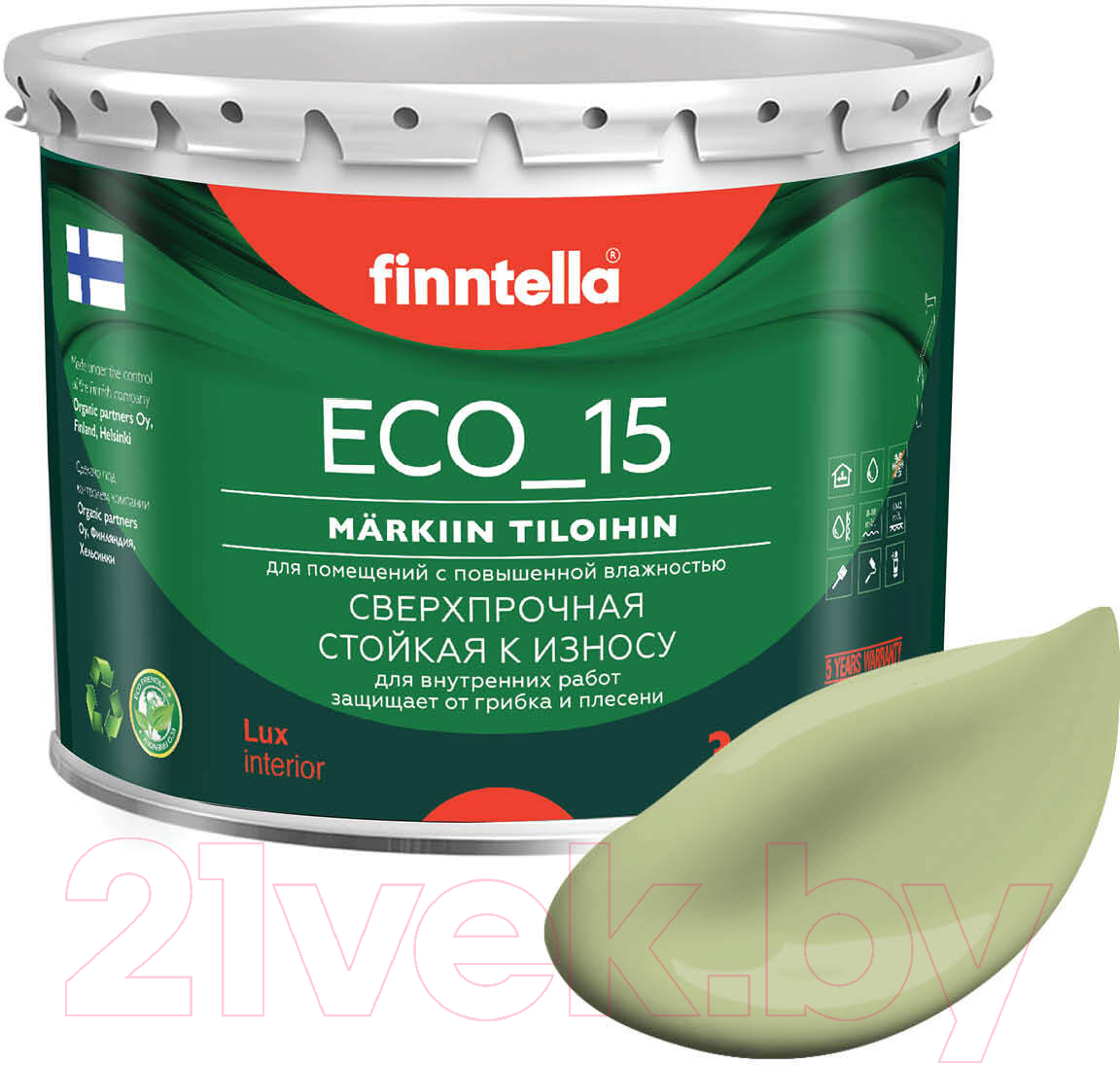 Краска Finntella Eco 15 Vihrea Tee / F-10-1-3-FL033 (2.7л, пастельно-зеленый)