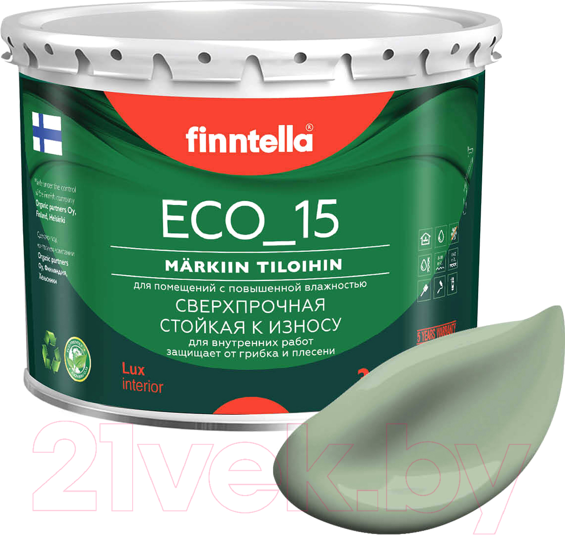 Краска Finntella Eco 15 Pastellivihrea / F-10-1-3-FL042 (2.7л, светло-зеленый хаки)